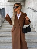 Autumn And Winter Long-Sleeved Turndown Collar Double-Breasted Woolen Coat Top For Women