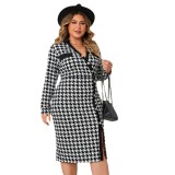 Stylish Long Sleeve V Neck Slim Button Vintage Dress