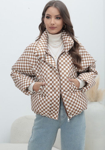 Plaid Plus Size Women's Coat Warm Down Jacket Cotton Padded Coat