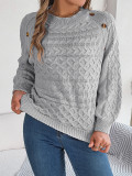 Autumn And Winter Solid Color Button Lantern Sleeve Pullover Sweater For Women