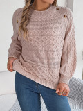 Autumn And Winter Solid Color Button Lantern Sleeve Pullover Sweater For Women