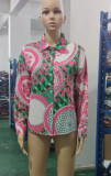 Women's Tops Spring Autumn Turndown Collar Printed Long Sleeve Button-Down Shirt