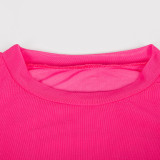 Autumn Solid Color Round Neck Long Sleeve Sexy Irregular See-Through Slim Top