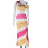 Slash Shoulder Tight Fitting Dress Printed Maxi Bodycon Women Dress