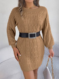 Women Autumn and Winter Solid Twist Lantern Sleeve Sweater Dress