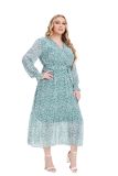 Plus Size Women Fall Long Sleeve Floral Dress