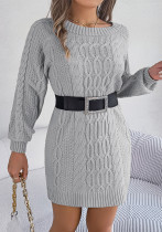 Women Autumn and Winter Solid Twist Lantern Sleeve Sweater Dress Women Autumn and Winter Solid Twist Lantern Sleeve Sweater Dress