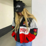 Women autumn and winter color block printed long sleeve jacket