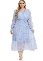 Plus Size Women Fall Long Sleeve Floral Dress