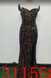Sexy Sequins Side Slit Strapless Elegant Herringbone Evening Gown