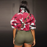 Women'S Long Casual Fashion Camouflage Print Big Pocket Turndown Collar Short Jacket
