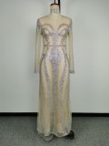 Women Sexy Shiny Beaded Formal Party Bodycon Mermaid Evening Dress