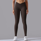 Women Seamless Knitting Breathable Solid Crossover Yoga Pants