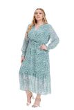 Plus Size Women Fall Long Sleeve Floral Dress