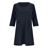 Women Loose Round Neck Three Quarter Sleeve T-Shirt