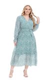 Plus Size Women Fall Long Sleeve Floral Dress