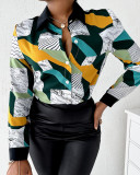 Women Long Sleeve Turndown Collar Button Print Shirt