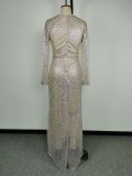 Women Sexy Shiny Beaded Formal Party Bodycon Mermaid Evening Dress