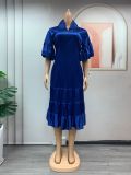 Plus Size African Women Pressed Beading Bell Bottom Sleeve Dress