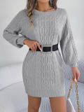 Women Autumn and Winter Solid Twist Lantern Sleeve Sweater Dress