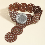 Retro Denim Western Style Belt Round Hollow Belt