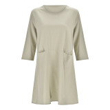 Women Loose Round Neck Three Quarter Sleeve T-Shirt