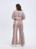 Plus Size Women Casual Short Sleeve Top And Striped Wide Leg Pants Two-piece Set