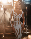 Women Sexy Shiny Beaded Formal Party Bodycon Mermaid Evening Dress