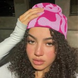 Women American Letter Embroidered Retro Pile Hat Autumn and Winter Warm Hat