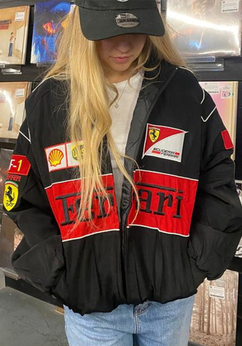 Women autumn and winter color block printed long sleeve jacket