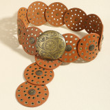 Retro Denim Western Style Belt Round Hollow Belt