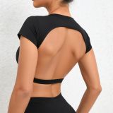 Women yoga backless quick-drying sports outdoor running with chest pad fitness T-shirt