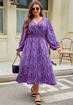 Plus Size Women V-Neck Loose Dress