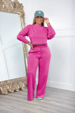 Women's Autumn And Winter Solid Color Round Neck Casual Sports Two-Piece Pants Set