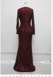 Plus Size Women Long Sleeve V-Neck Sequined Mermaid Evening Dress