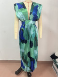 Women Casual Holidays Pleated Sleeveless Printed Dress