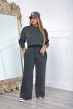Women's Autumn And Winter Solid Color Round Neck Casual Sports Two-Piece Pants Set