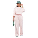 Women's Autumn And Winter Solid Color Round Neck Casual Sports Two-Piece Pants Set