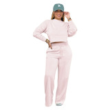 Women's Autumn And Winter Solid Color Round Neck Casual Sports Two-Piece Pants Set
