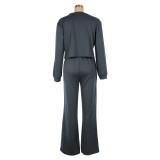 Women's Autumn And Winter Solid Color Round Neck Casual Sports Two-Piece Pants Set