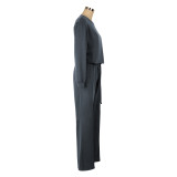 Women's Autumn And Winter Solid Color Round Neck Casual Sports Two-Piece Pants Set