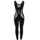 Autumn Women's Sexy Hollow Knitting Crochet Sleeveless High Waist Tight Fitting Jumpsuit