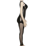 Autumn Women's Sexy Hollow Knitting Crochet Sleeveless High Waist Tight Fitting Jumpsuit
