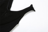 Autumn Women's Sexy Hollow Knitting Crochet Sleeveless High Waist Tight Fitting Jumpsuit