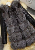 Women Winter Black Long Sleeve Thick Warm Faux Furry Jacket