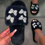 Women flat warm fur slides