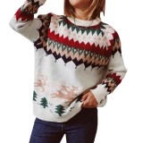 Christmas Women Raglan Sleeve Elk Christmas Tree Sweater