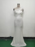 Women Ostrich Feather Beads Symphony Sequins Formal Party Evening Dress