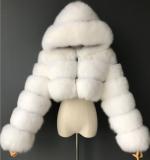 Women Faux furry Hooded Long Sleeve Crop Jacket