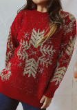 Christmas Women Autumn and Winter Loose Snowflake Round Neck Long Sleeve Sweater